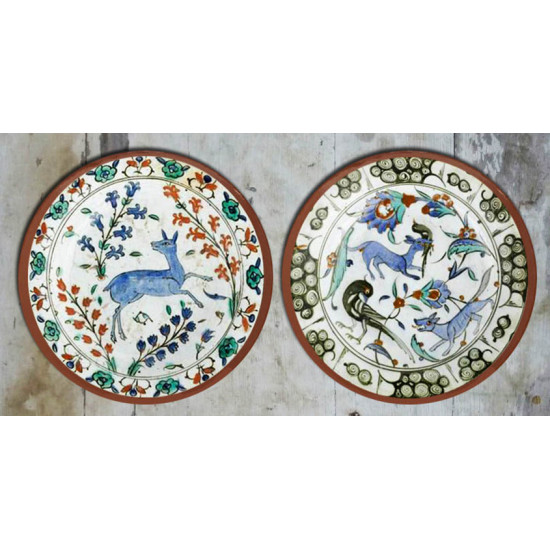 सजावट ❦ Hand Painted Turkish Forest Wall Plates ❦ 22 { set of 2 }